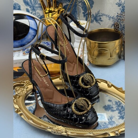 🆕 KURT GEIGER LONDON 🧿 NWOB Chelsea Ankle Strap Heel, Black Snakeskin, Sz 37 7 - Picture 7 of 15